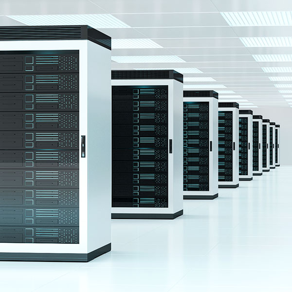 Home Cloud Storage - Banks of servers lined up in a data centre.